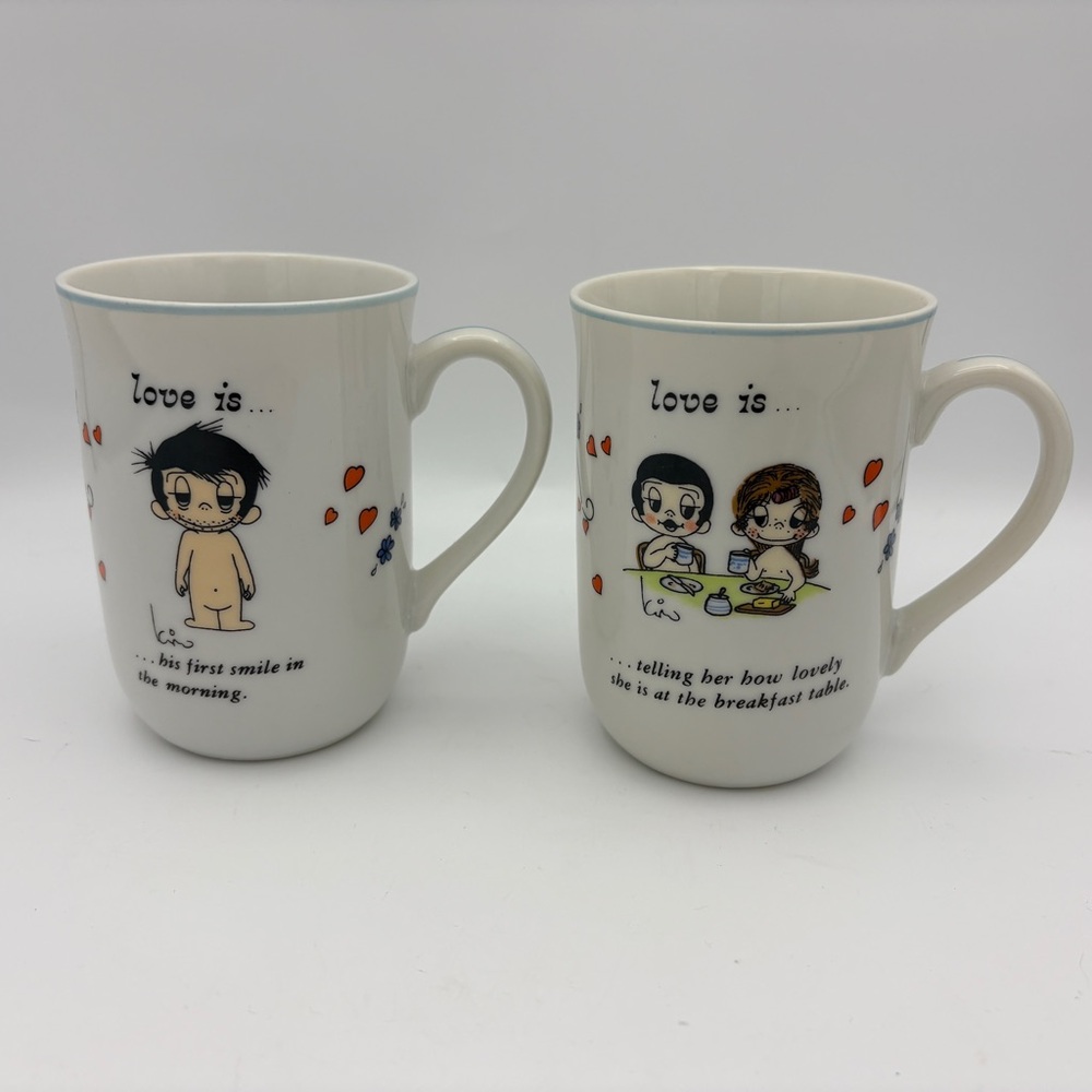 Vintage Love Is... 1972 Whimsical Ceramic Cartoon Mugs - (Set of 2)